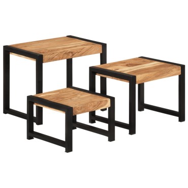 vidaXL Τραπεζάκια Ζιγκόν 3 τεμ. από Μασίφ Ξύλο 60x41x48cm