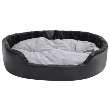 vidaXL Κρεβάτι Σκύλου Μαύρο/Γκρι 99 x 89 x 21 εκ. Βελουτέ/Συνθ. Δέρμα