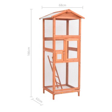 vidaXL Κλουβί Πτηνού 60 x 62 x 166 εκ. από Μασίφ Ξύλο Ελάτης
