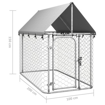 vidaXL Κλουβί Σκύλου Εξωτερικού Χώρου 200 x 100 x 150 εκ. με Στέγαστρο