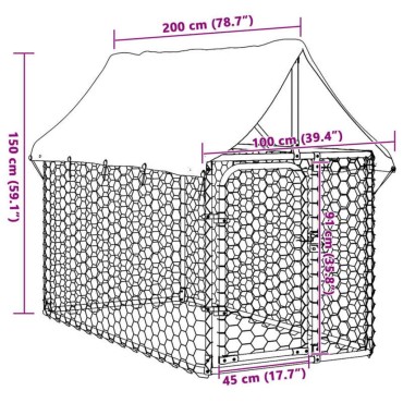 vidaXL Κλουβί Σκύλου Εξωτερικού Χώρου 200 x 100 x 150 εκ. με Στέγαστρο