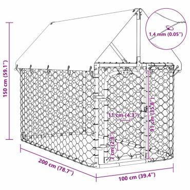 vidaXL Κλουβί Σκύλου Εξωτερικού Χώρου 200 x 100 x 150 εκ. με Στέγαστρο