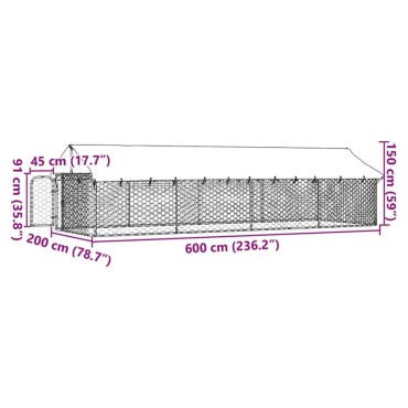 vidaXL Κλουβί Σκύλου Εξωτερικού Χώρου 600 x 200 x 150 εκ. με Στέγαστρο