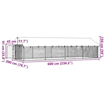 vidaXL Κλουβί Σκύλου Εξωτερικού Χώρου 600 x 200 x 150 εκ. με Στέγαστρο