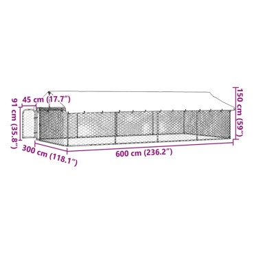 vidaXL Κλουβί Σκύλου Εξωτερικού Χώρου 600 x 300 x 150 εκ. με Στέγαστρο