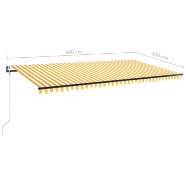 vidaXL Τέντα Αυτόματη με LED&Αισθητήρα Ανέμου Κίτρινο/Λευκό 600x350εκ.