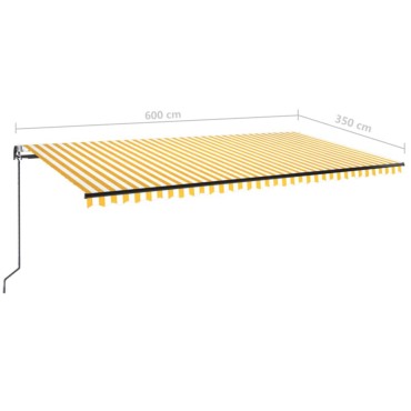 vidaXL Τέντα Αυτόματη με LED&Αισθητήρα Ανέμου Κίτρινο/Λευκό 600x350εκ.