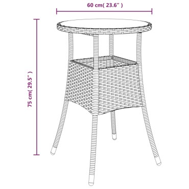 vidaXL Τραπέζι Κήπου Γκρι 60x75cm Ψημένο Γυαλί/Συνθετικό Ρατάν 1 τεμ.
