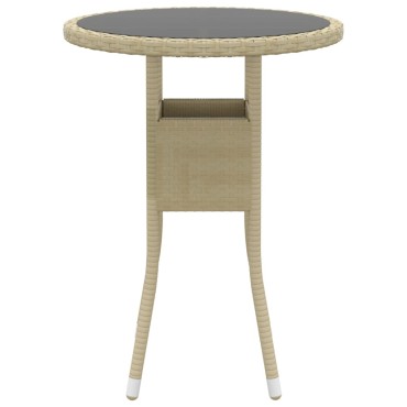 vidaXL Τραπέζι Κήπου Μπεζ 60x75cm Ψημένο Γυαλί/Συνθετικό Ρατάν 1 τεμ.