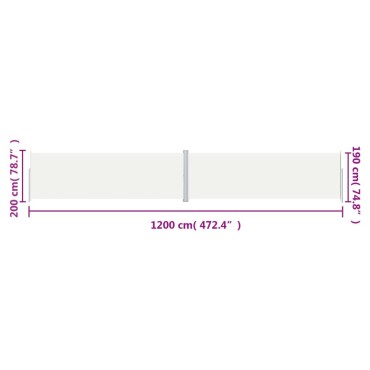 vidaXL Σκίαστρο Πλαϊνό Συρόμενο Κρεμ 200 x 1200 εκ.