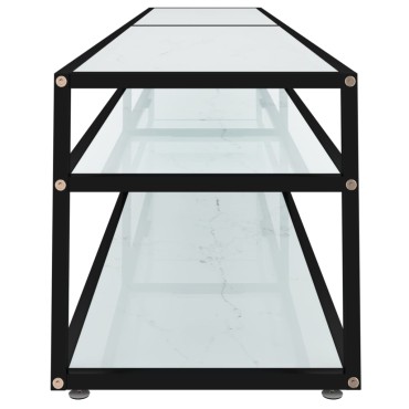 vidaXL Έπιπλο Τηλεόρασης Λευκό Όψη Μαρμάρου 220x40x40,5cm Ψημένο Γυαλί