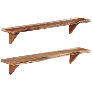 vidaXL Ράφια Τοίχου 2 τεμ. 110x20x18cm από Μασίφ Ξύλο Ακακίας