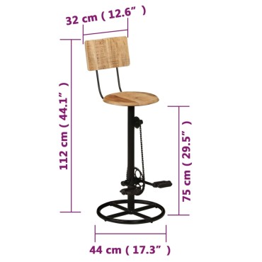 vidaXL Σκαμπό Μπαρ 2 τεμ. από Μασίφ Ξύλο Μάνγκο 44x44x112cm