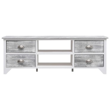 vidaXL Έπιπλο Τηλεόρασης Λευκό/Γκρι 108x30x40cm Μασίφ Ξύλο Παυλώνιας
