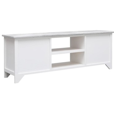 vidaXL Έπιπλο Τηλεόρασης Λευκό/Γκρι 108x30x40cm Μασίφ Ξύλο Παυλώνιας