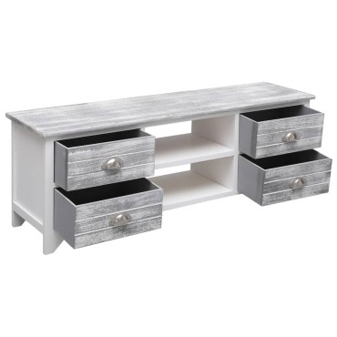 vidaXL Έπιπλο Τηλεόρασης Λευκό/Γκρι 108x30x40cm Μασίφ Ξύλο Παυλώνιας