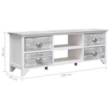 vidaXL Έπιπλο Τηλεόρασης Λευκό/Γκρι 108x30x40cm Μασίφ Ξύλο Παυλώνιας