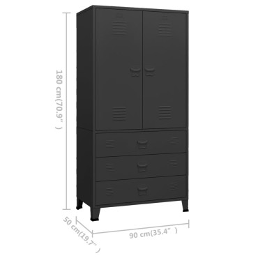 vidaXL Ντουλάπα Βιομηχανική Μαύρη 90x50x180cm Μεταλλική 1 τεμ.