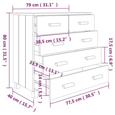 vidaXL Συρταριέρα HAMAR Καφέ Μελί 79x40x80cm Μασίφ Ξύλο Πεύκου 1 τεμ.