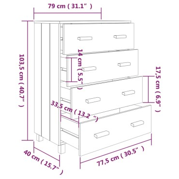 vidaXL Συρταριέρα HAMAR Λευκή 79x40x103,5cm από Μασίφ Ξύλο Πεύκου 1 τεμ.
