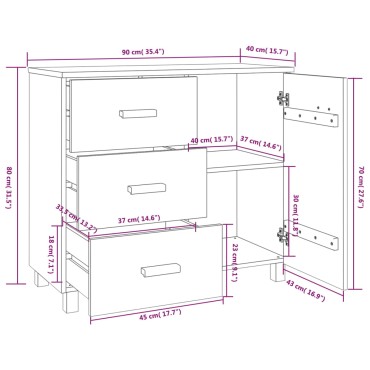 vidaXL Συρταριέρα HAMAR Λευκή 90x40x80cm Μασίφ Ξύλο Πεύκου 1 τεμ.