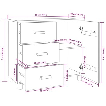 vidaXL Συρταριέρα HAMAR Αν. Γκρι 90x40x80cm Μασίφ Ξύλο Πεύκου 1 τεμ.