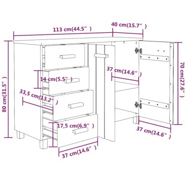 vidaXL Συρταριέρα HAMAR Αν. Γκρι 113x40x80cm Μασίφ Ξύλο Πεύκου 1 τεμ.