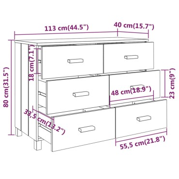 vidaXL Συρταριέρα HAMAR Λευκό 113x40x80cm από Μασίφ Ξύλο Πεύκου 1 τεμ.