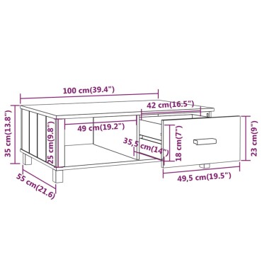 vidaXL Τραπεζάκι Σαλονιού HAMAR Μελί 100x55x35cm Μασίφ Ξύλο Πεύκου 1 τεμ.