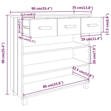 vidaXL Τραπέζι Κονσόλα HAMAR Μελί 90x35x90cm Μασίφ Ξύλο Πεύκου 1 τεμ.