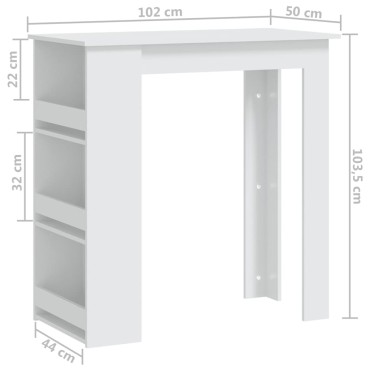 vidaXL Τραπέζι Μπαρ με Ράφια Λευκό 102x50x103,5cmαπό Επεξ. Ξύλο 1 τεμ.