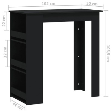 vidaXL Τραπέζι Μπαρ με Ράφια Μαύρο 102x50x103,5cm Επεξ. Ξύλο 1 τεμ.