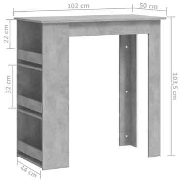 vidaXL Τραπέζι Μπαρ με Ράφια Γκρι Σκυροδ. 102x50x103,5cm Επεξ. Ξύλο 1 τεμ.