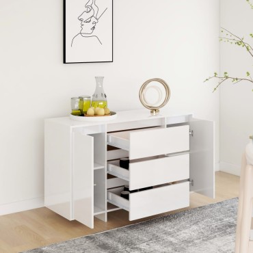 vidaXL Συρταριέρα με 3 Συρτάρια Γυαλ. Λευκό 120x41x75cm από Επεξ. Ξύλο 1 τεμ.