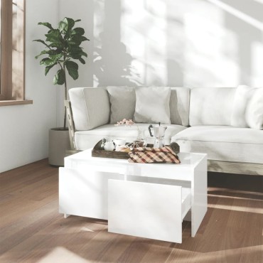 vidaXL Τραπεζάκι Σαλονιού Γυαλ. Λευκό 90x50x41,5cm Επεξεργ. Ξύλο 1 τεμ.