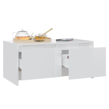 vidaXL Τραπεζάκι Σαλονιού Γυαλ. Λευκό 90x50x41,5cm Επεξεργ. Ξύλο 1 τεμ.