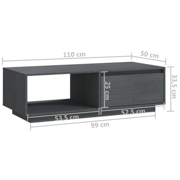 vidaXL Τραπεζάκι Σαλονιού Γκρι 110x50x33,5cm από Μασίφ Ξύλο Πεύκου 1 τεμ.