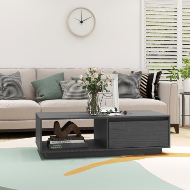 vidaXL Τραπεζάκι Σαλονιού Γκρι 110x50x33,5cm από Μασίφ Ξύλο Πεύκου 1 τεμ.