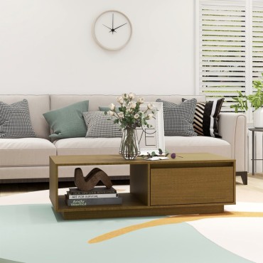 vidaXL Τραπεζάκι Σαλονιού Καφέ Μελί 110x50x33,5cm Μασίφ Ξύλο Πεύκου 1 τεμ.