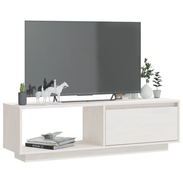 vidaXL Έπιπλο Τηλεόρασης Λευκό 110x30x33,5cm από Μασίφ Ξύλο Πεύκου