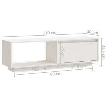vidaXL Έπιπλο Τηλεόρασης Λευκό 110x30x33,5cm από Μασίφ Ξύλο Πεύκου
