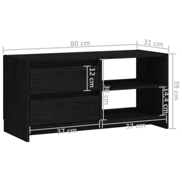 vidaXL Έπιπλο Τηλεόρασης Μαύρο 80x31x39cm από Μασίφ Ξύλο Πεύκου