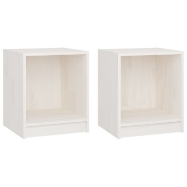 vidaXL Κομοδίνα 2 τεμ. Λευκά 35,5x33,5x41,5cm από Μασίφ Ξύλο Πεύκου