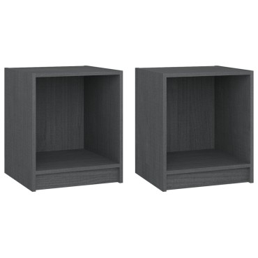 vidaXL Κομοδίνα 2 τεμ. Γκρι 35,5x33,5x41,5cm από Μασίφ Ξύλο Πεύκου