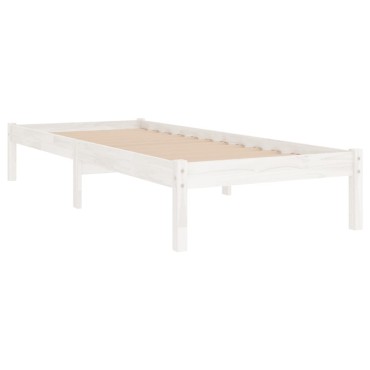 vidaXL Πλαίσιο Κρεβατιού Λευκό 75x190cm Μασίφ Ξύλο Small Single 1 τεμ. - Μονό
