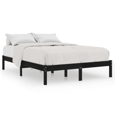 vidaXL Πλαίσιο Κρεβατιού Μαύρο 140x190cm από Μασίφ Ξύλο Πεύκου 1 τεμ. - Μονό
