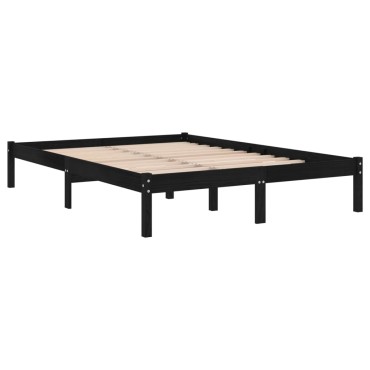 vidaXL Πλαίσιο Κρεβατιού Μαύρο 140x190cm από Μασίφ Ξύλο Πεύκου 1 τεμ. - Μονό