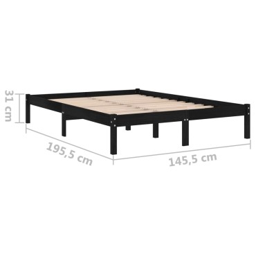 vidaXL Πλαίσιο Κρεβατιού Μαύρο 140x190cm από Μασίφ Ξύλο Πεύκου 1 τεμ. - Μονό