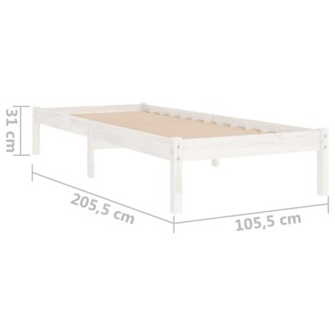 vidaXL Πλαίσιο Κρεβατιού Λευκό 100 x 200 εκ. από Μασίφ Ξύλο Πεύκου