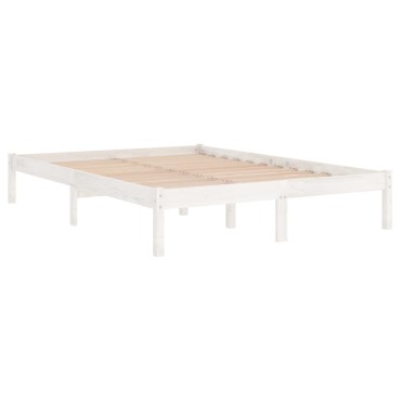 vidaXL Πλαίσιο Κρεβατιού Λευκό 140x200cm από Μασίφ Ξύλο Πεύκου 1 τεμ. - Διπλό